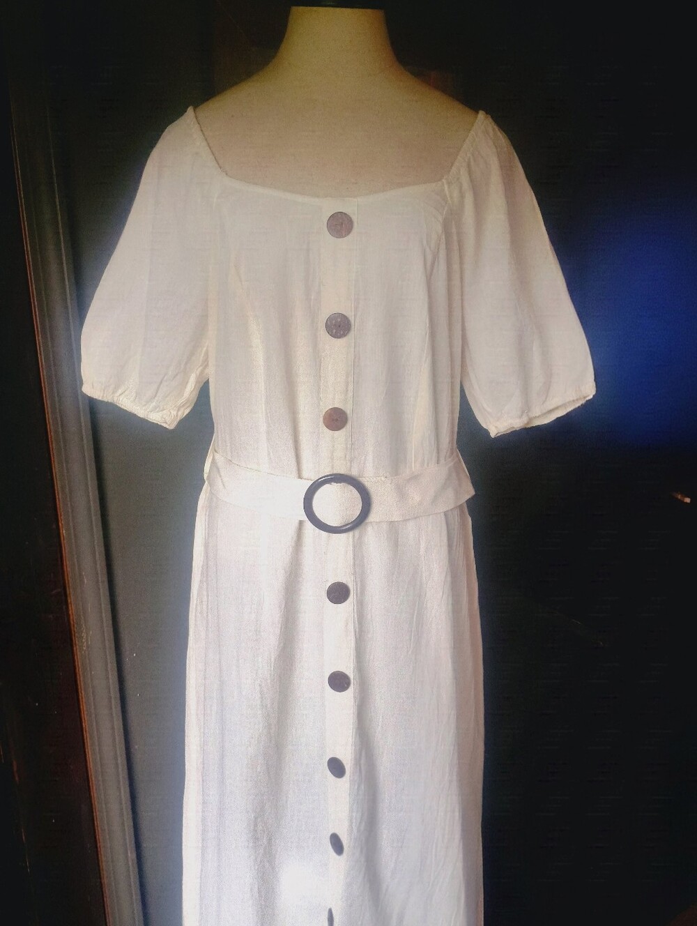 Mlle Gabrielle Cotton Linen Cream Button-Front Midi Dress